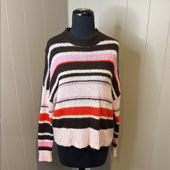Z Something Navy Women’s Small Pink and Red Striped Crew Neck Sweater - Picture 1 of 5